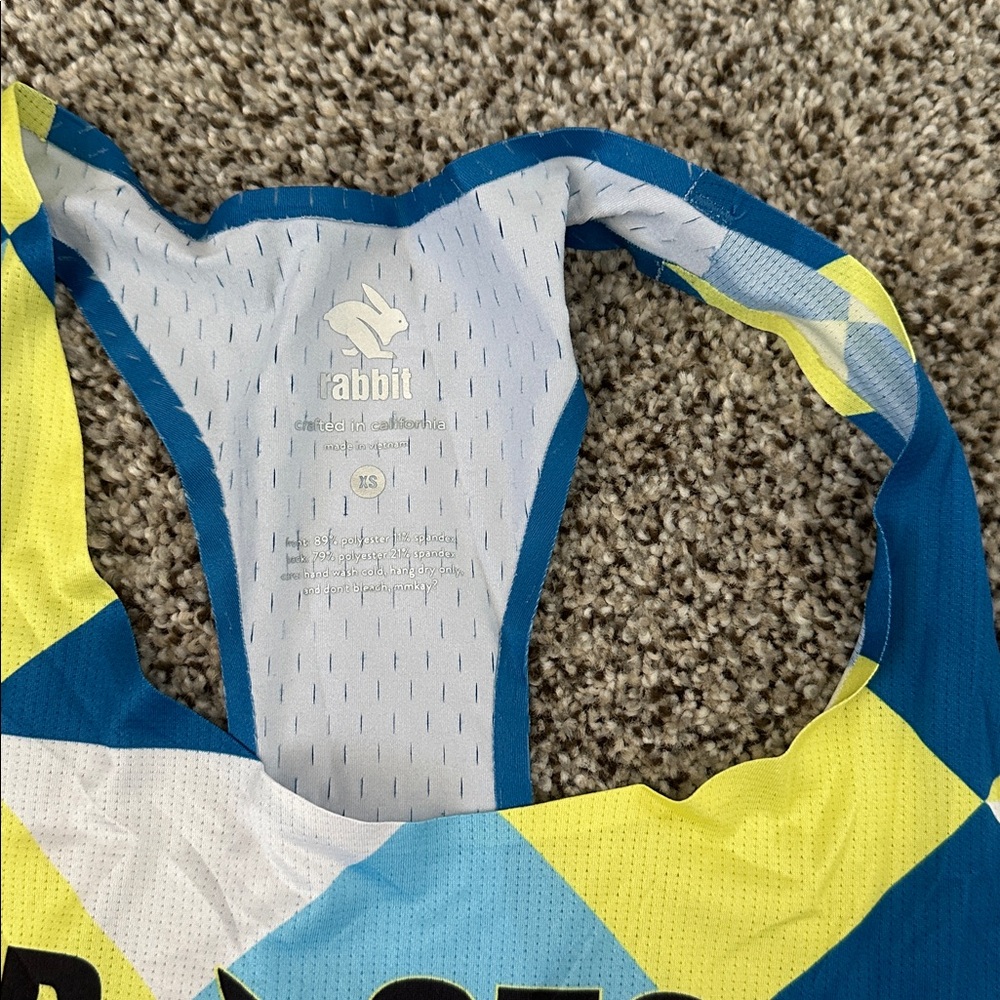 Rabbit Running Boston Geometric Blue and Yellow Tank Top - Picture 2 of 5